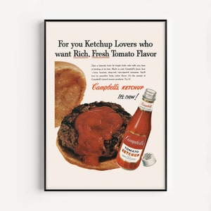 CLASSIC KETCHUP AD, Vintage Ad Print, Ketchup in Bottle, Retro 1950s Poster, Classic Home Decor, Mid-Century Poster, Retro Poster