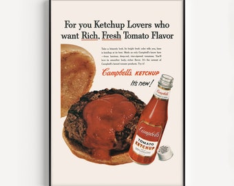 CLASSIC KETCHUP AD, Vintage Ad Print, Ketchup in Bottle, Retro 1950s Poster, Classic Home Decor, Mid-Century Poster, Retro Poster