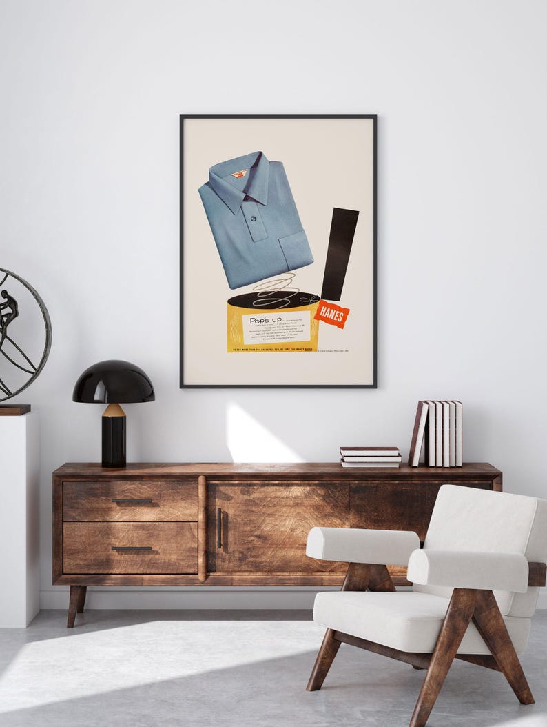 CLASSIC FASHION AD, Retro Mens Fashion Design Ad, Vintage Shirt Ad Retro Mid Century Design Poster Classic Advertisement Art image 4