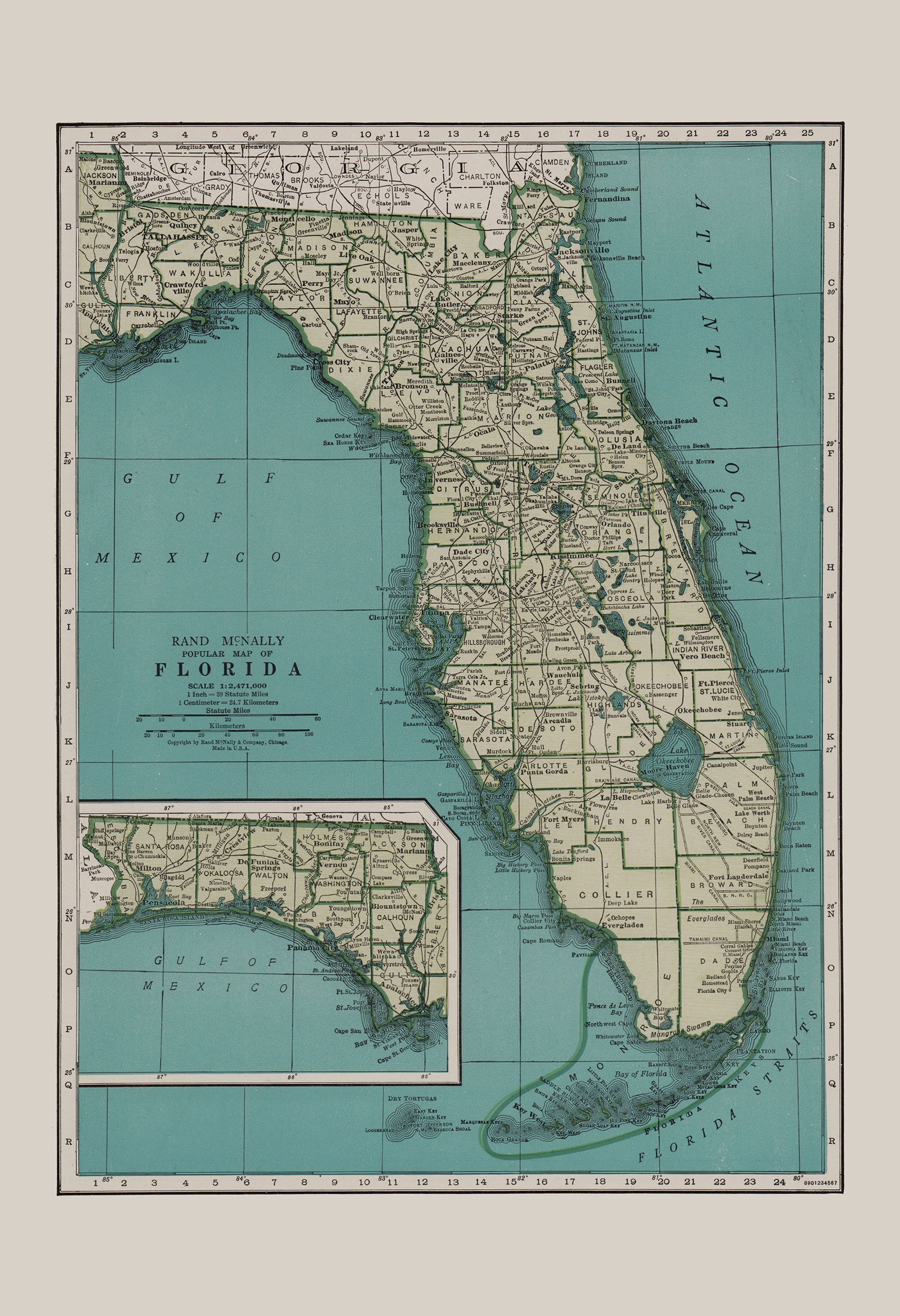 FLORIDA MAP PRINT Vintage Map of - Il Fullxfull.4106761304 F4zo