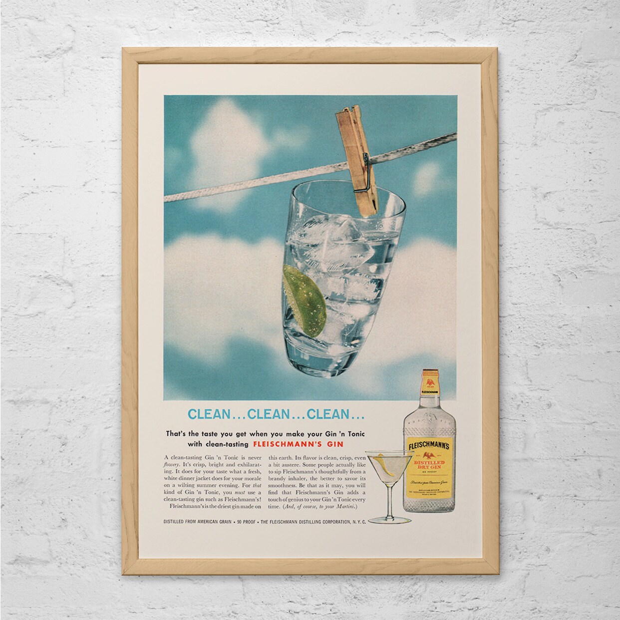 Home Décor Home & Living Wall Décor VINTAGE GIN AD 1950's Barware Decor Retro Bar Poster Punny