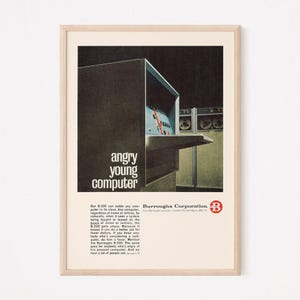 VINTAGE COMPUTER AD, retro computeradvertentie, klassieke kantooradvertentie midden van de eeuw poster computer geek cadeau high-tech minnaar advertentie vintage geekery kunst aan de muur