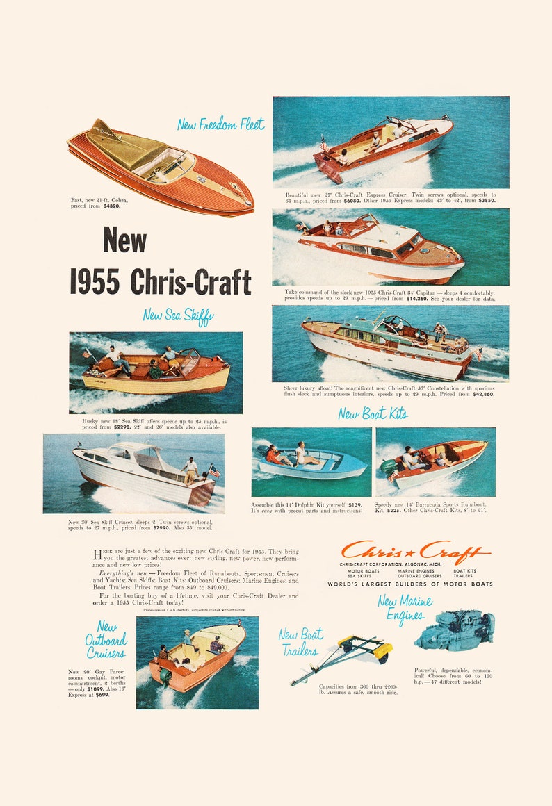 RETRO BOAT AD Vintage Boating Poster Motor Boat Ad Retro - Etsy