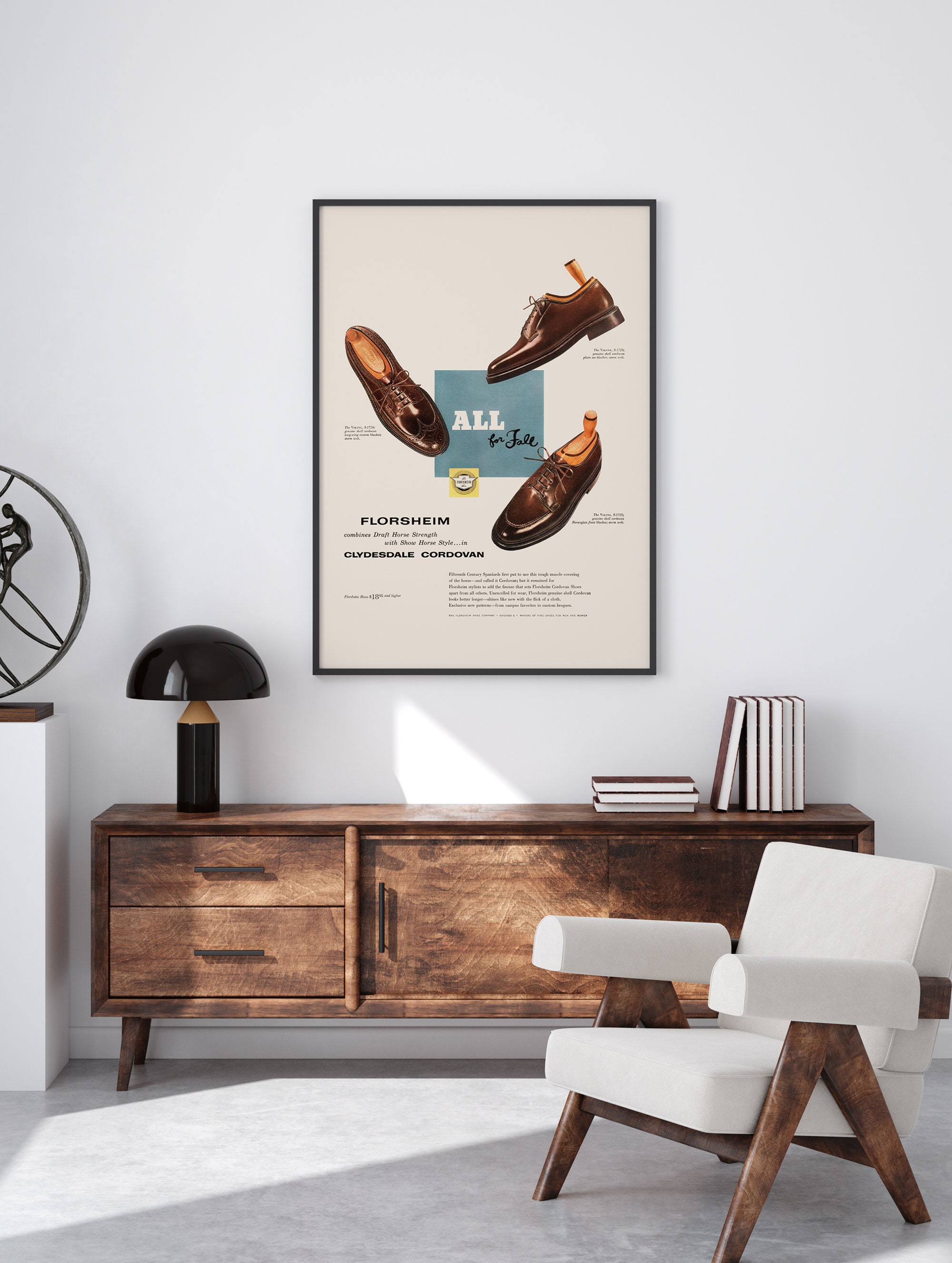 アンティークHANAN'S MENS FINE Shoesシューズ ディスプレイ VINTAGE MEN'S SHOES Print, Retro Leather Shoes Ad, Gentleman