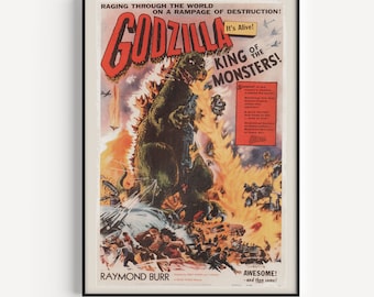 GODZILLA MOVIE POSTER, Vintage Sci-Fi Poster, Cult Movie Poster Classic Movie Poster Art Sci-Fi and Fantasy Film Poster Atomic Age Art