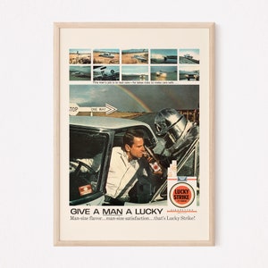 DANGEROUS JOB POSTER, Car Tester Poster, Vintage Cigarettes Ad, Mid-Century Poster, Retro Bar Poster, 50s