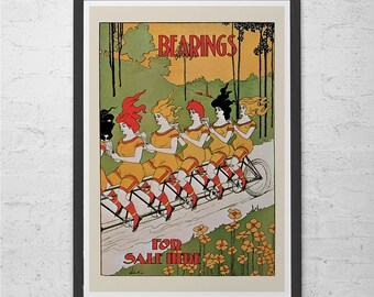 ANTIQUE BICYCLE Poster Vintage Art Nouveau Poster Print Belle Epoque Bike Poster Wall Art Nouveau Print