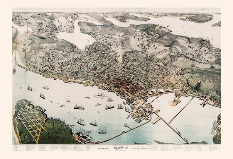 Vintage SEATTLE Map Print Antique Wall Art, Vintage Map of SEATTLE Harbour, SEATTLE Map Print, Seattle Poster, Antique Seattle Print image 7