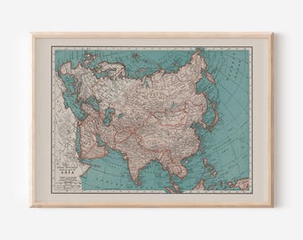 VINTAGE ASIA KARTE, Vintage Karte von Asien, alte Karte Druck, Vintage Wandkunst, Antike Karte, historische Wandkunst, asiatisches Raumdekor, pädagogisch