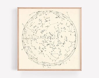 STAR MAP PRINT, Constellation Chart, Northern Hemisphere, Celestial Decor, Vintage Astrology Poster, Gift for Friend, Horoscope Wall Art