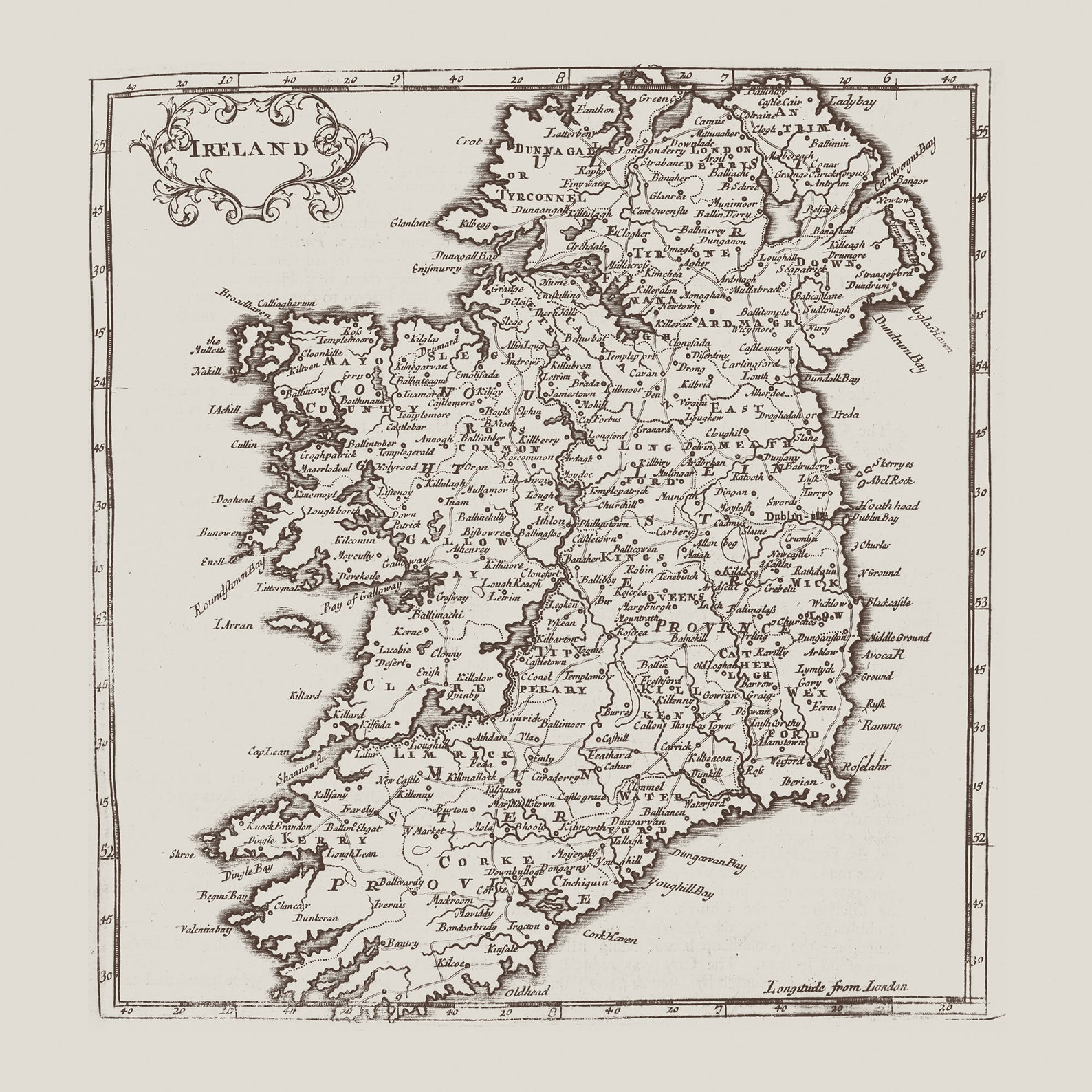 VINTAGE IRELAND MAP Antique Ireland Map Professional Etsy