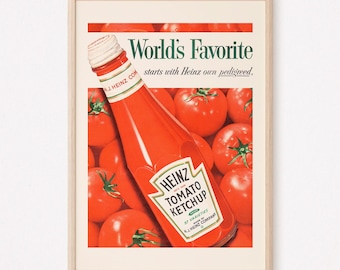 VINTAGE KITCHEN AD, Retro Mid-Century Ad, Ketchup Ad, Classic 50s Ad, Retro Kitchen Art, Ketchup Poster, Vintage Food Ad