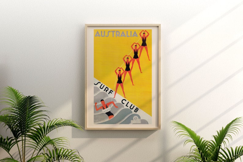 Australia Travel Poster Travel Print Art Deco Poster Art Deco Print Surf Poster Giclee Poster Print High Quality Frame-Ready Ikea Ribba Size image 3