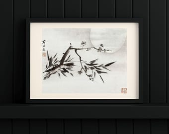 ASIAN NATURE PRINT, Chinese Bedroom Zen Artwork, Antique Chinese Ink Painting, Peaceful Dining Room Decor, Academic Gallery Wall Art