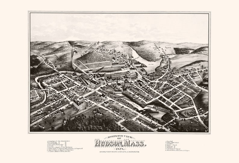 HUDSON MAP PRINT Antique Hudson Mass Map Antique Map Etsy