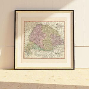 VINTAGE HUNGARY MAP, Antique Wall Art, Vintage Map of Hungary 1799, Hungarian Travel Print, Square Poster, Reproduction image 3