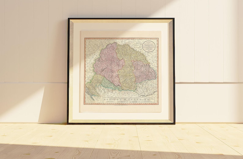 VINTAGE HUNGARY MAP, Antique Wall Art, Vintage Map of Hungary 1799, Hungarian Travel Print, Square Poster, Reproduction image 3