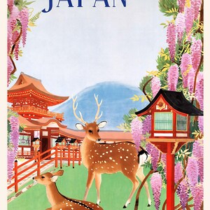 NARA JAPAN PRINT, Vintage Japanese Tourism Poster with Deer Park Scene, Travel Art, Reproduction Giclee image 7