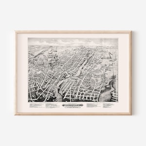 Pawtucket Map Print, Antike Pawtucket Karte, Antike Karte Druck, Historische Wandkunst, Wohnzimmer Dekor, Vogelperspektive Karte