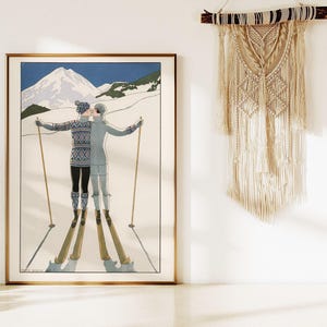 ROMANTIC SKI PRINT, Vintage Fashion Poster, Vintage Ski Poster, 1920s Fashion Art, Vintage Fashion Wall Art, French Art Deco Poster image 3