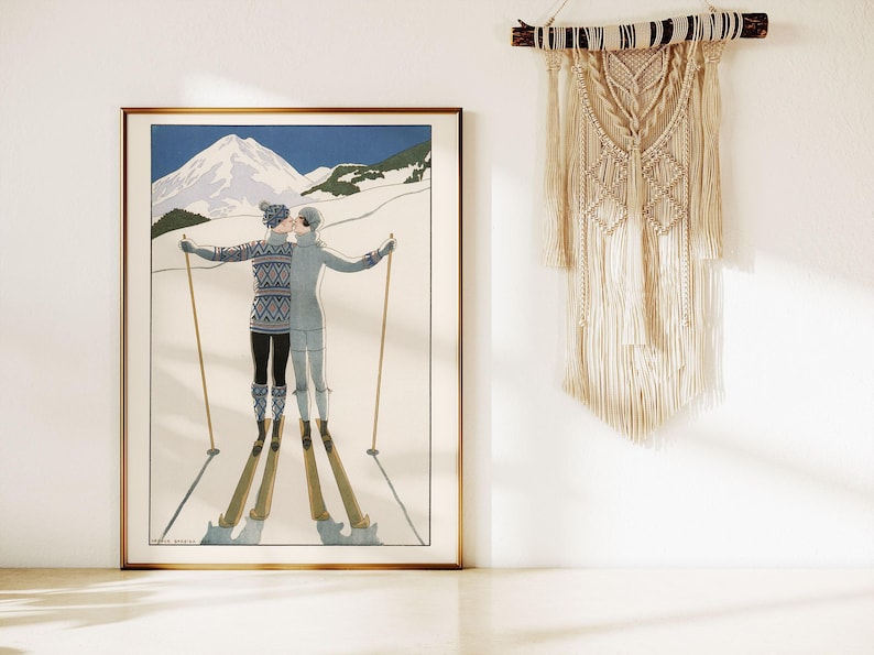 ROMANTIC SKI PRINT, Vintage Fashion Poster, Vintage Ski Poster, 1920s Fashion Art, Vintage Fashion Wall Art, French Art Deco Poster image 3
