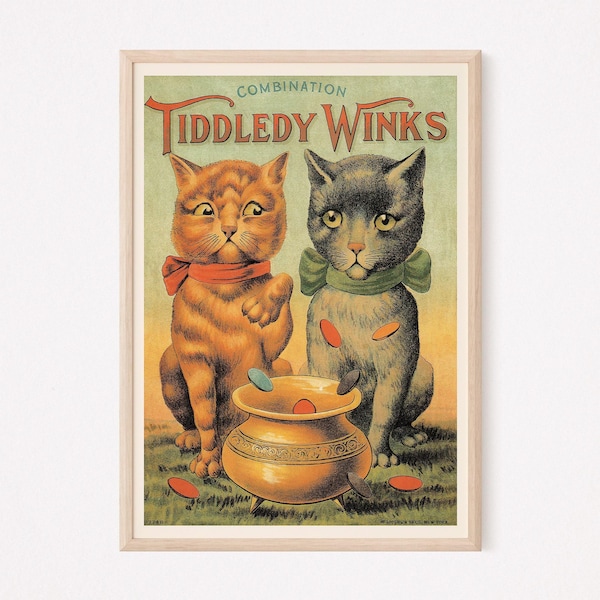 ANTIQUE CAT POSTER, Playful Cat Print, Weird Cat Lover Poster, Vet's Wall Art, Cat Lady Poster, Children's Game, Ribba Size Home Decor
