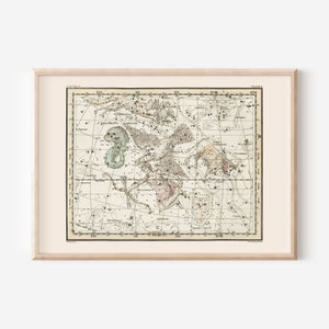 ZODIAC Map Art Print, AQUILA and ANTONIUS Map Print, Zodiac Sign Gift, Vintage Star Chart Wall Art Zodiac Map Astrology Map