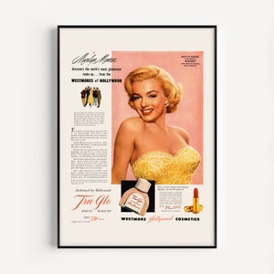 VINTAGE MAKEUP POSTER, Marilyn Monroe Poster, Retro Print, Nostalgic, 1950s, Boudoir Wall Art, Bathroom Decor, Barbiecore