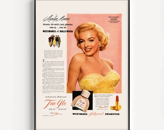 VINTAGE MAKEUP POSTER, Marilyn Monroe Poster, Retro Print, Nostalgic, 1950s, Boudoir Wall Art, Bathroom Decor, Barbiecore