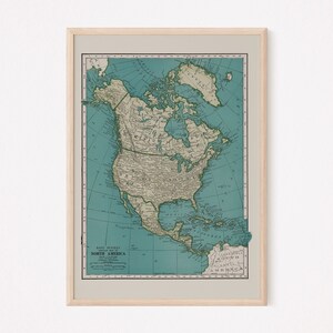 NORDAMERIKA KARTE, Vintage Karte von Nordamerika, Retro Karte Druck, Historische Wandkunst, Wohnzimmer Dekor