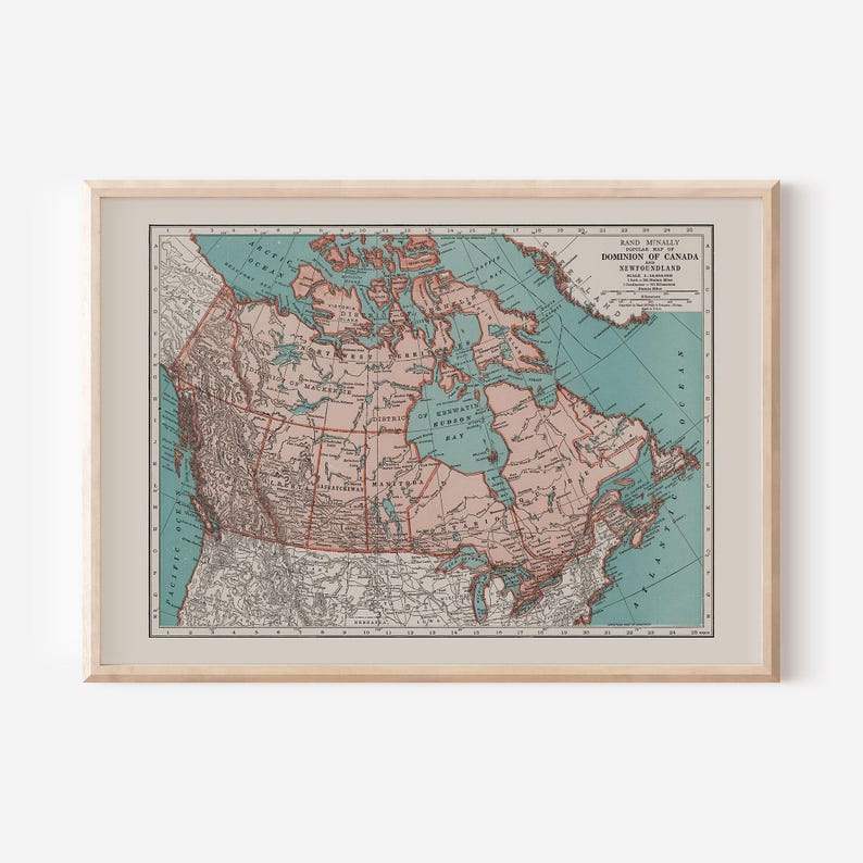 VINTAGE MAP of CANADA, Canada Vintage Map Wall Art, Vintage Map Reproduction, Canada Wall Art image 1