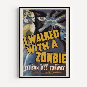 ZOMBIE MOVIE POSTER, I Walked with a Zombie, Vintage Movie Poster, Classic Horror Movie Poster, James Ellison, Home Decor Wall Art