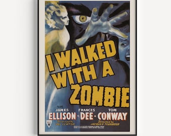 ZOMBIE MOVIE POSTER, I Walked with a Zombie, Vintage Movie Poster, Classic Horror Movie Poster, James Ellison, Home Decor Wall Art