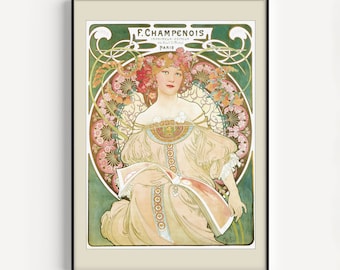MUCHA ART PRINT Art Nouveau Poster Belle Epoque Wall Art Brasserie Style Parisian Mucha Poster Art Nouveau Print, Mucha Poster
