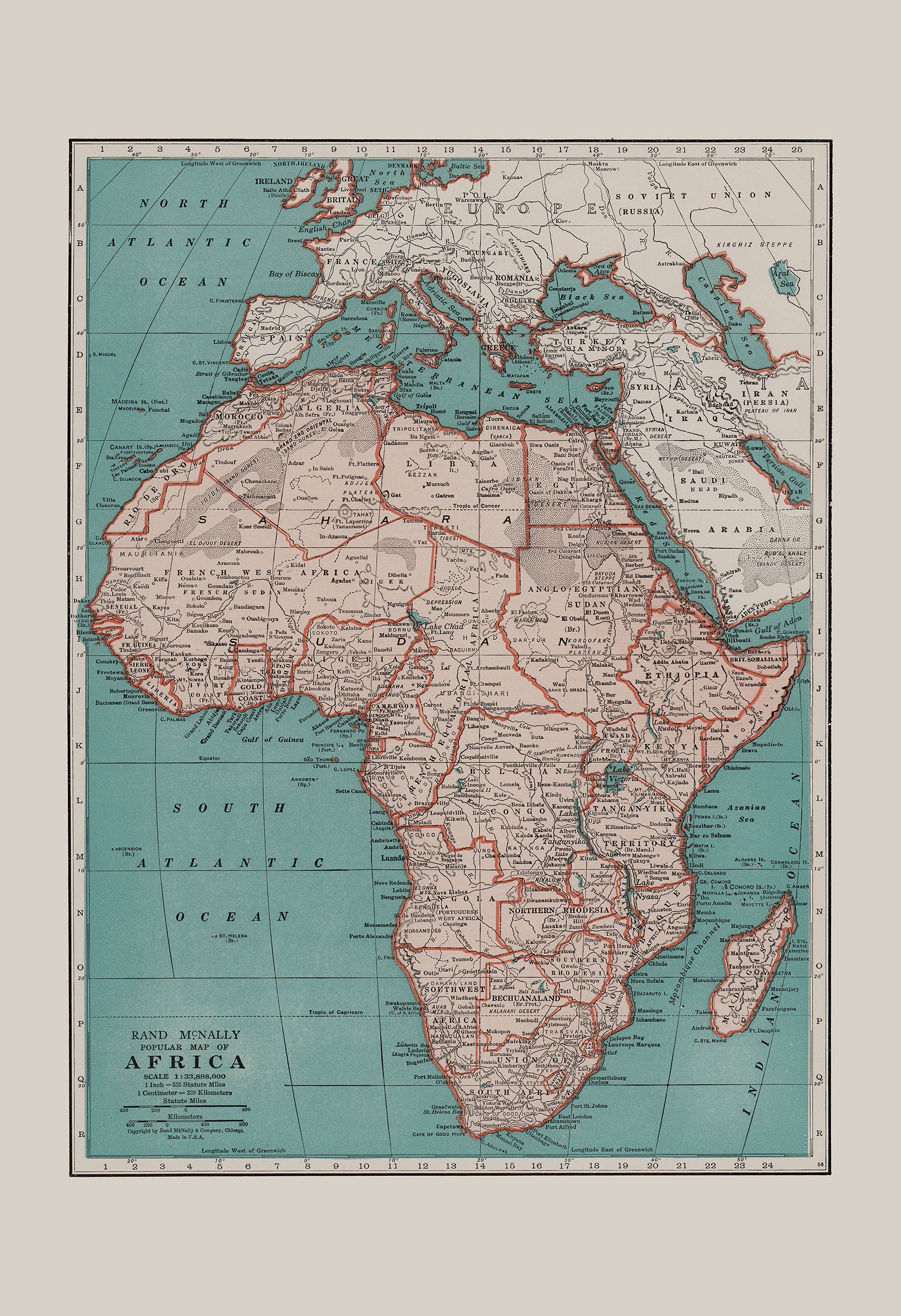 MAP OF AFRICA Vintage Africa Map Wall Art Vintage Map - Etsy UK