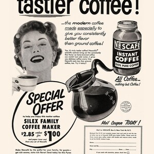 VINTAGE INSTANT COFFEE Ad, Retro Mid-Century Ad, Vintage Kitchen Poster, 1950s, Retro Kitsch Coffee Poster, Mid Century Wall Art image 7