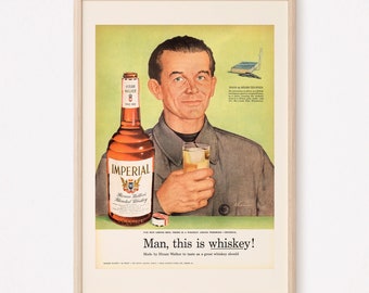 KITSCH WHISKEY AD, Mid Century Advertising, Retro Man Cave Poster, Bar Poster, Whiskey Poster, Vintage Retro Kitsch