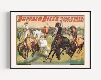 Pôster de Buffalo Bill, Diversão de Cowboy, Dia Atarefado de Bronco Buster, 1908, Estilo Cowboy, Estilo Western, Arte Western, Decoração para Quarto de Cabana