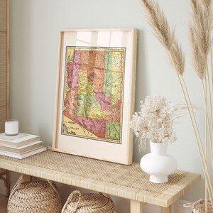 VINTAGE ARIZONA MAP Print Antique Wall Art, Vintage Map of Arizona, Arizona Travel Poster Arizona wall art Home decor Map Ribba image 2