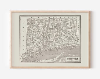 VINTAGE CONNECTICUT MAP, Antique Map of Connecticut, Professional Reproduction