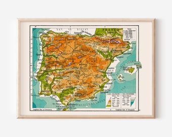 VINTAGE MAP of SPAIN, Vintage Map Spain Wall Art, Vintage Map Reproduction, Retro Spain Map, Spain Map Print, High Quality Reproduction