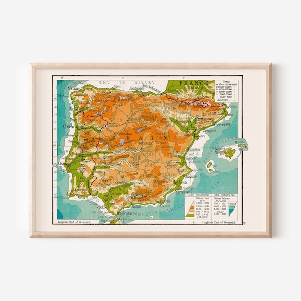 VINTAGE MAP of SPAIN, Vintage Map Spain Wall Art, Vintage Map Reproduction, Retro Spain Map, Spain Map Print, High Quality Reproduction