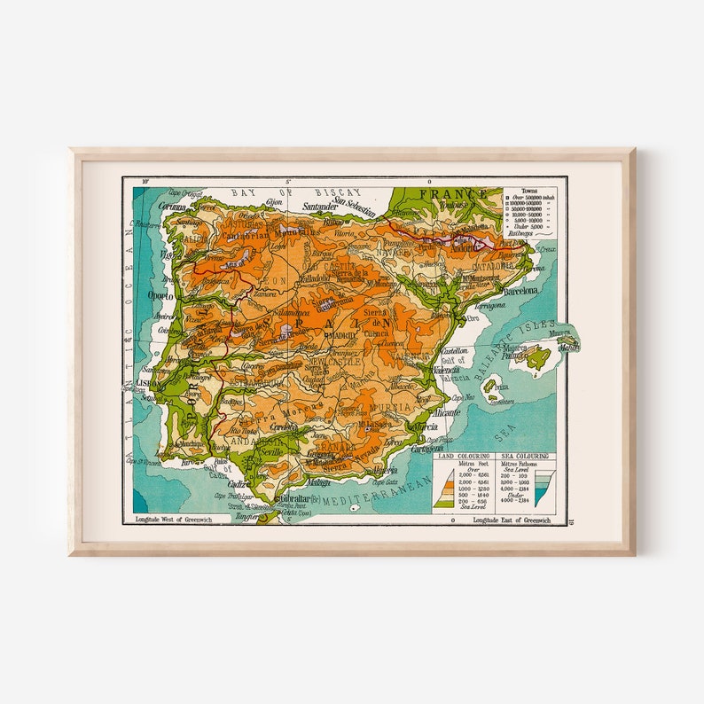 VINTAGE MAP of SPAIN, Vintage Map Spain Wall Art, Vintage Map Reproduction, Retro Spain Map, Spain Map Print, High Quality Reproduction image 1