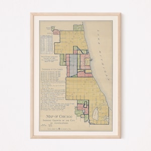 CHICAGO VINTAGE KARTE, Retro Karte von Chicago, antike Chicago Karte, professionelle Reproduktion, minimalistische Karte