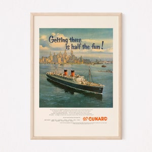 VINTAGE CRUISE AD, Retro Travel Ad, Mid-Century Poster Cruise Ship Ocean Liner Art Poster, Retro Ocean Poster, Cruise Travel Ad