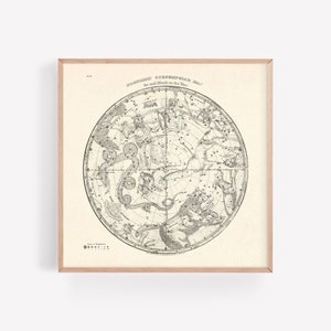 ANTIQUE ASTROLOGY MAP, Northern Circumpolar Map, Vintage Zodiac Map Wall Art, Constellation Chart Gift, Fun Home Decor