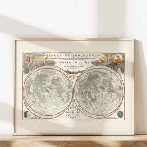 ANTIEKE KAART van de MAAN, maankaartafdruk, professionele reproductie, dierenriem maanstanden antieke occulte muurkunst antieke kunst aan de muur afbeelding 3
