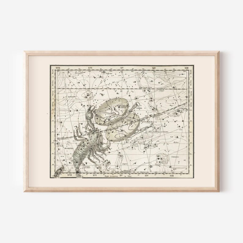 SCORPIO SIGN MAP Print, Zodiac Sign Print, Zodiac Sign Gift, Constellation Wall Art Zodiac Wall Art Astrology Map Star Map 画像 1