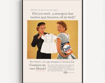 1950s LAUNDRY Detergent Print - BATHROOM DECOR, Retro Mid-Century Advertisement, Laundry Room Decor, Laundromat Decor