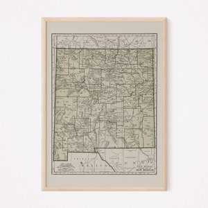 CARTE DU NOUVEAU MEXIQUE, carte ancienne, impression giclée de haute qualité, carte du milieu du siècle, décoration de bureau